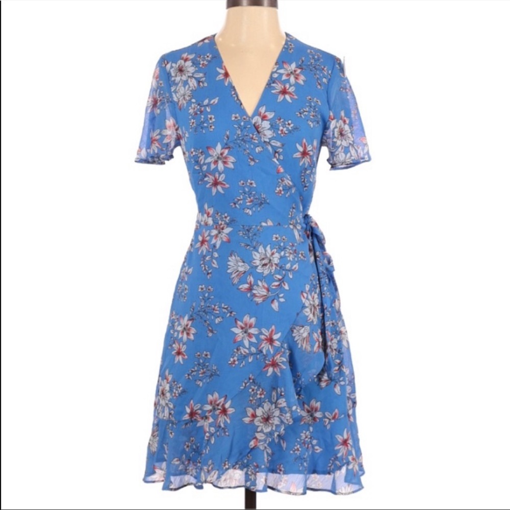 Banana Republic blue floral wrap dress size 14